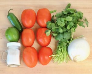 Pico de Gallo Ingredients including onion, tomato, and lime.