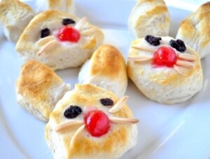 Baked bunny biscuits on plate.