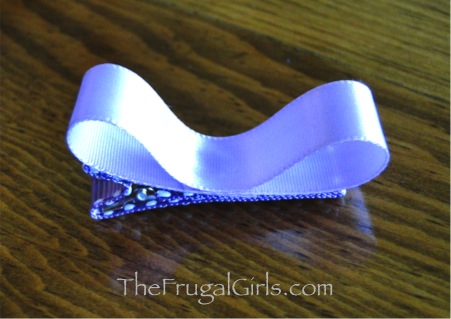 Lavender ribbon glued onto hair clip in the middle.