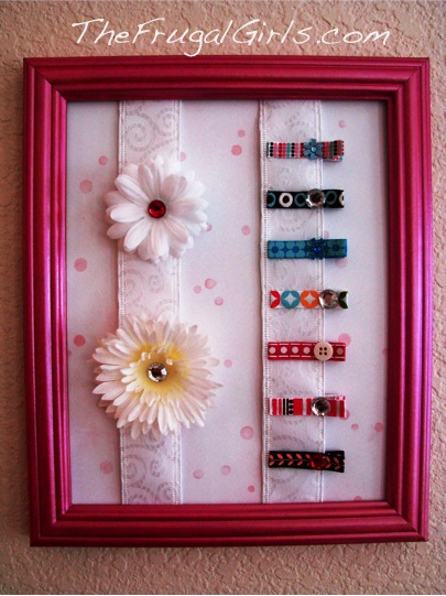 8x10 frame with ribbon organizing hair clips.