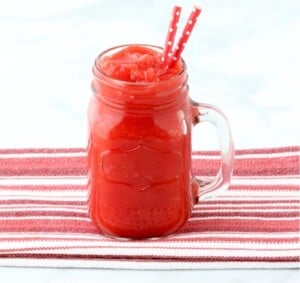 Strawberry Slush in mason jar.