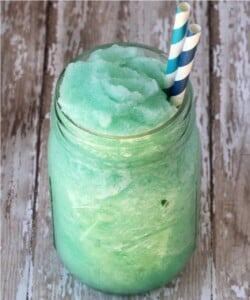 Tropical Slush in a jar with straws.