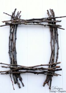 Stacks of twigs to create square wreath.