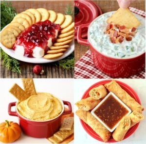 Collage of four dip recipes for parties.