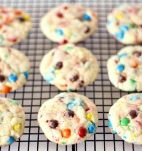 Funfetti Cookies with Cake Mix on a wire rack.