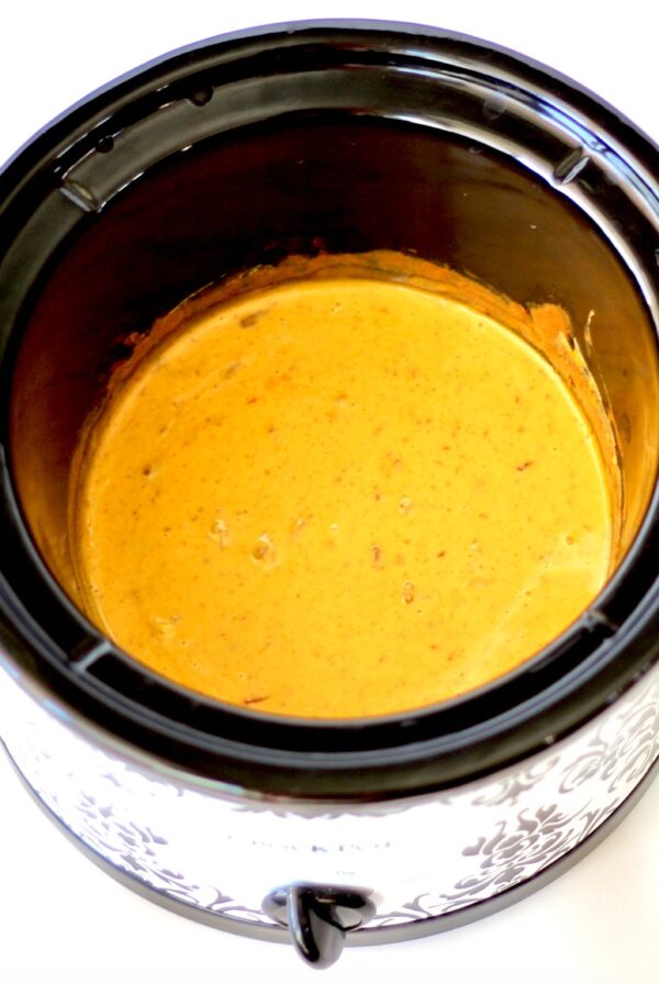 Chili cheese dip in crockpot.