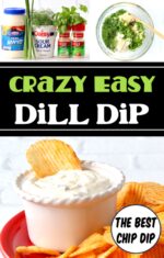 Creamy homemade dill dip in bowl with potato chips to the side.