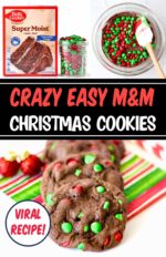 Chocolate M&M Christmas cookies on napkin.