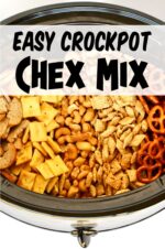 Chex mix ingredients in crock pot.