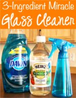 Homemade glass cleaner ingredients, including dawn and vinegar.