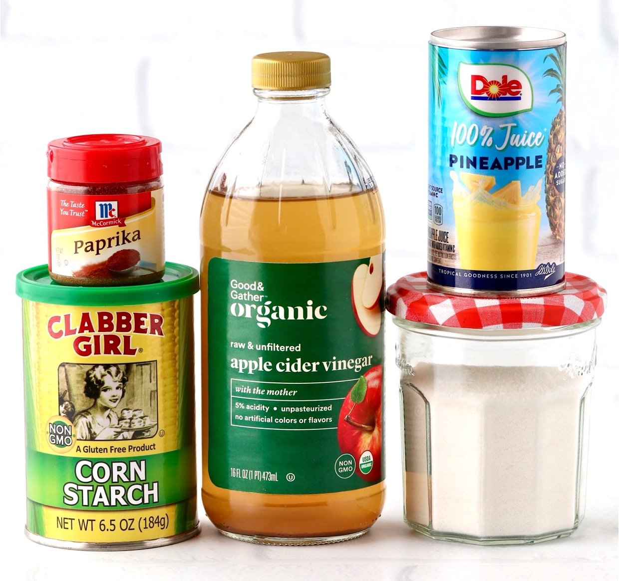 Stacked Sweet and Sour Sauce ingredients.