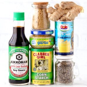 Ingredients for homemade teriyaki sauce with pineapple juice.