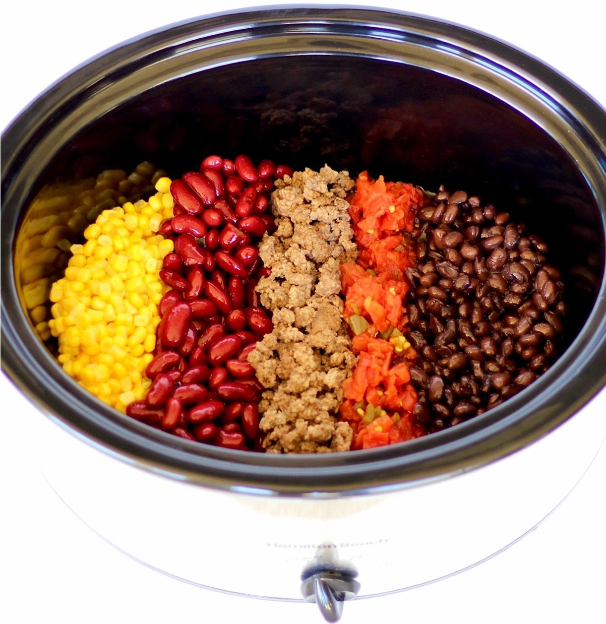 Ingredients for taco soup in crockpot.