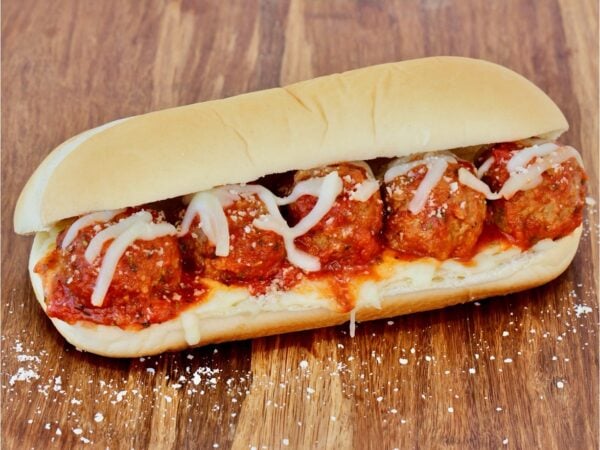 Italian Meatballs sub sandwich with mozzarella cheese.