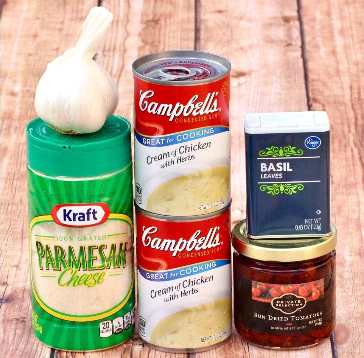 Ingredients for Creamy Tuscan Chicken.