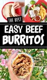 Homemade beef burrito in hand.