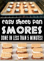 Baked s'mores dessert on sheet pan in oven.