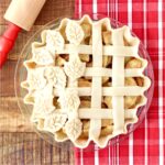 Apple pie with lattice crust before baking.