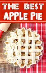 Apple pie with lattice crust in pie dish.