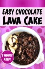 Chocolate lava cake in bowl with vanilla ice cream.