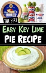 Key Lime Pie with whip cream and lime slices on top.