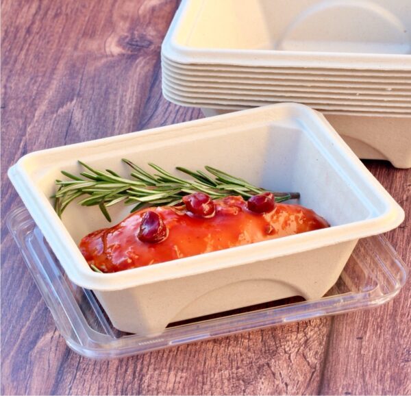 Piece of cranberry orange chicken in meal prep container.