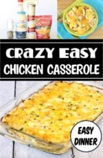 Cheesy chicken casserole in 9x13 baking dish.