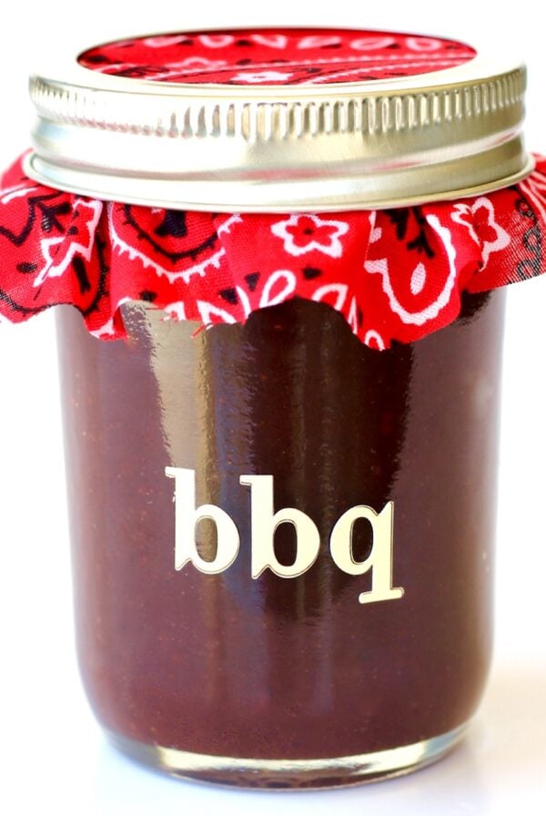 Homemade bbq sauce in mason jar.