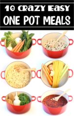Collage of one pot meals in dutch oven.
