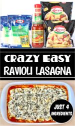 Ravioli lasagna in 9x13 baking dish.