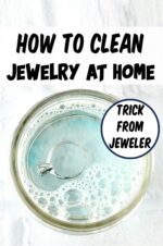 White gold diamond ring soaking in homemade jewelry cleaner.