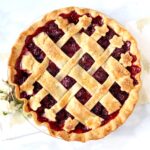 Homemade blackberry pie with lattice crust.