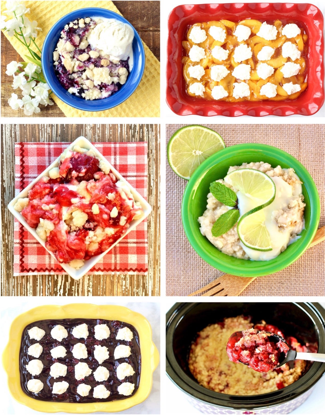 Collage of six dump cakes.
