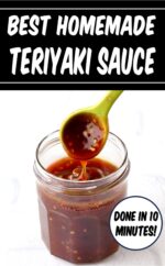 Thick homemade teriyaki sauce in jar.