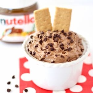 Nutella Dip in small bowl with mini chocolate chips on top.