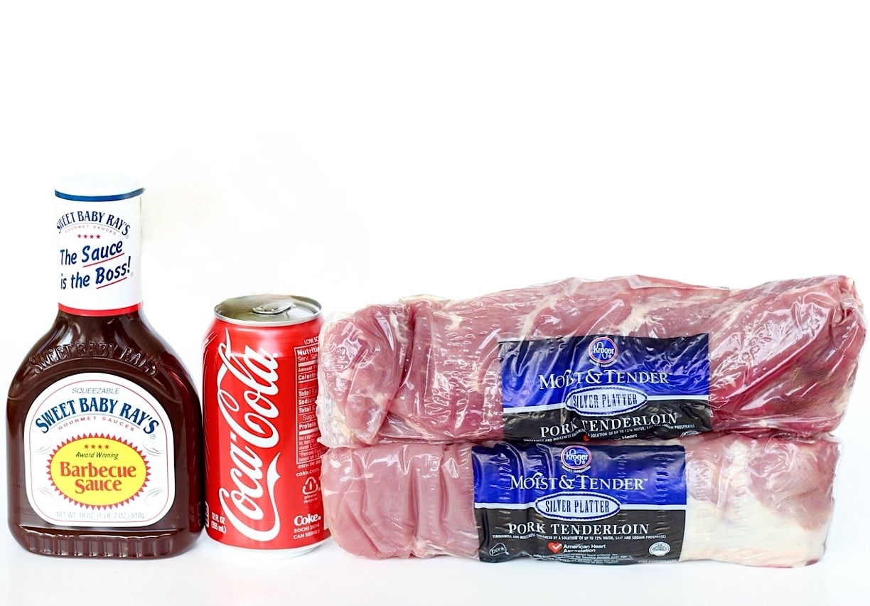 Ingredients to make bbq pulled pork in a slow cooker.