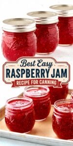 Homemade raspberry jam in mason jars.