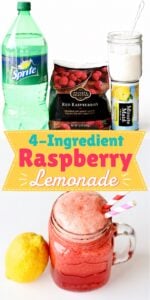 Raspberry lemonade in mason jar with straws, and fresh lemon to the side.