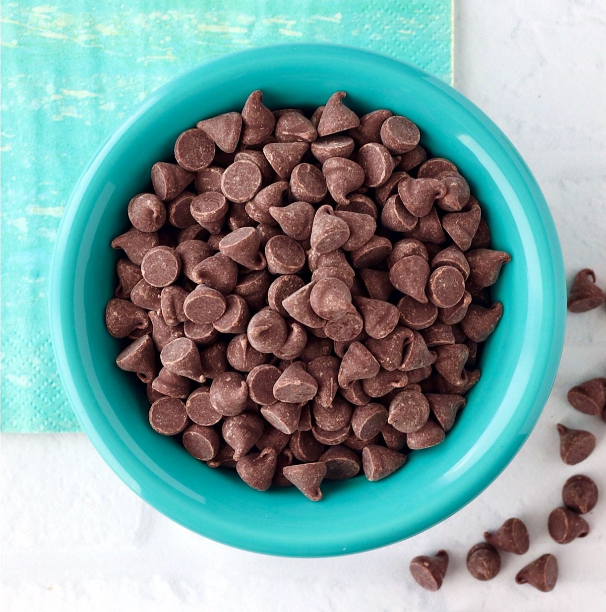 Bowl of chocolate chips.