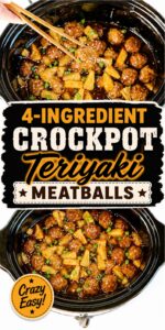 Teriyaki Meatballs with pineapple in crockpot.
