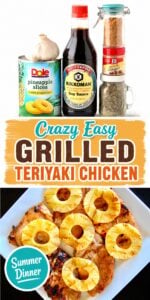 Grilled Teriyaki Chicken on plate with grilled pineapple rings.