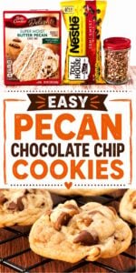 Pecan chocolate chip cookies cooling on baking rack.