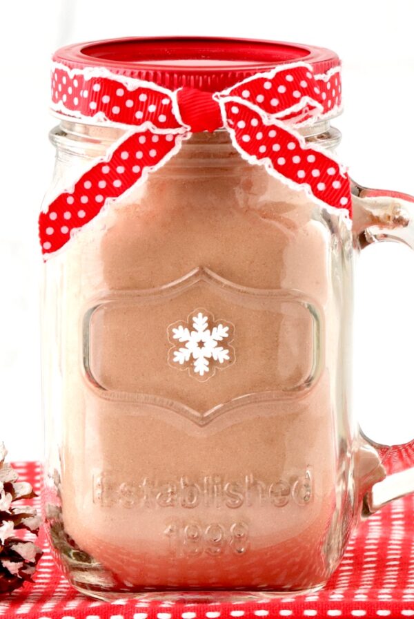 French Vanilla Hot Chocolate Mix in mason jar mug.