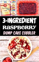 Raspberry Dump Cake in small bowl with fresh raspberries to the side.