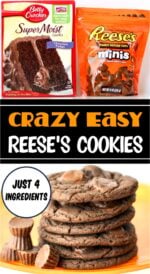 Stack of chocolate Reese's Peanut Butter Cup Cookies on plate.