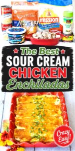 Sour cream chicken enchiladas with cheese in 9x13 casserole dish.