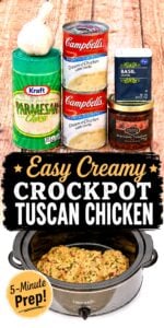 Tuscan chicken with creamy sun dried tomato sauce in crockpot.