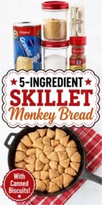 Monkey bread made with canned biscuits in cast iron skillet.