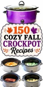 Collage of easy fall crockpot recipes in slow cookers.