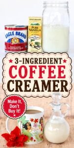 Homemade coffee creamer in mug with coffee.